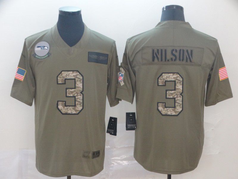 Men Seattle Seahawks #3 Wilson Nike 2019 Olive Camo Salute to Service Limited NFL Jerseys->youth nfl jersey->Youth Jersey